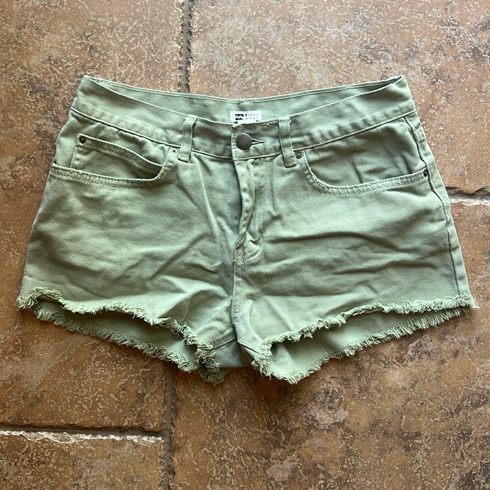 Billabong shorts size 28, 3 inch inseam, sage green denim